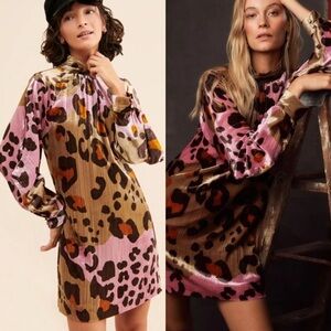 NWT Anthropologie Eleanor Layla Velvet Leopard Animal Print Tunic Dress S $168